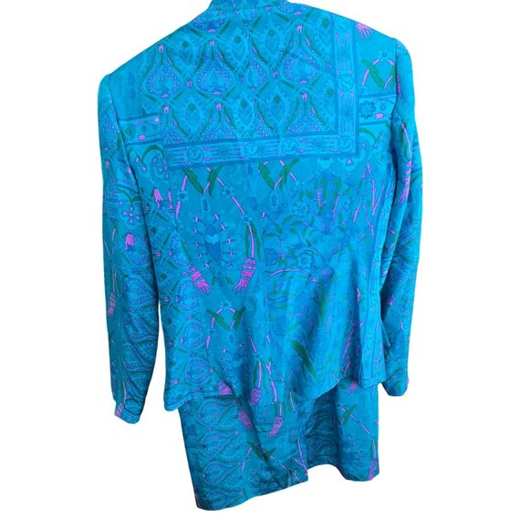 Anne Crimmins Turquoise Floral Silk Blazer & Skirt Set Size 4 Womens HS164 - Picture 9 of 12